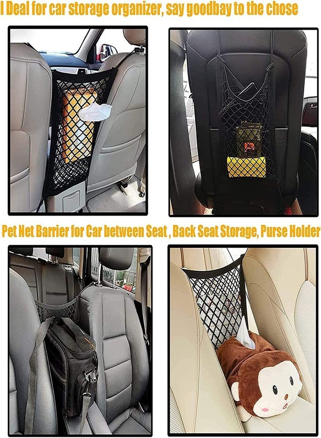TAPUJI car mesh Organizer car mid net Between car Front Seats car Storage Accessories Interior car seat net Holder Barrier of Backseat Pet Kids,Cargo Tissue Purse Holder,Driver Storage Netting Pouch - Image 4